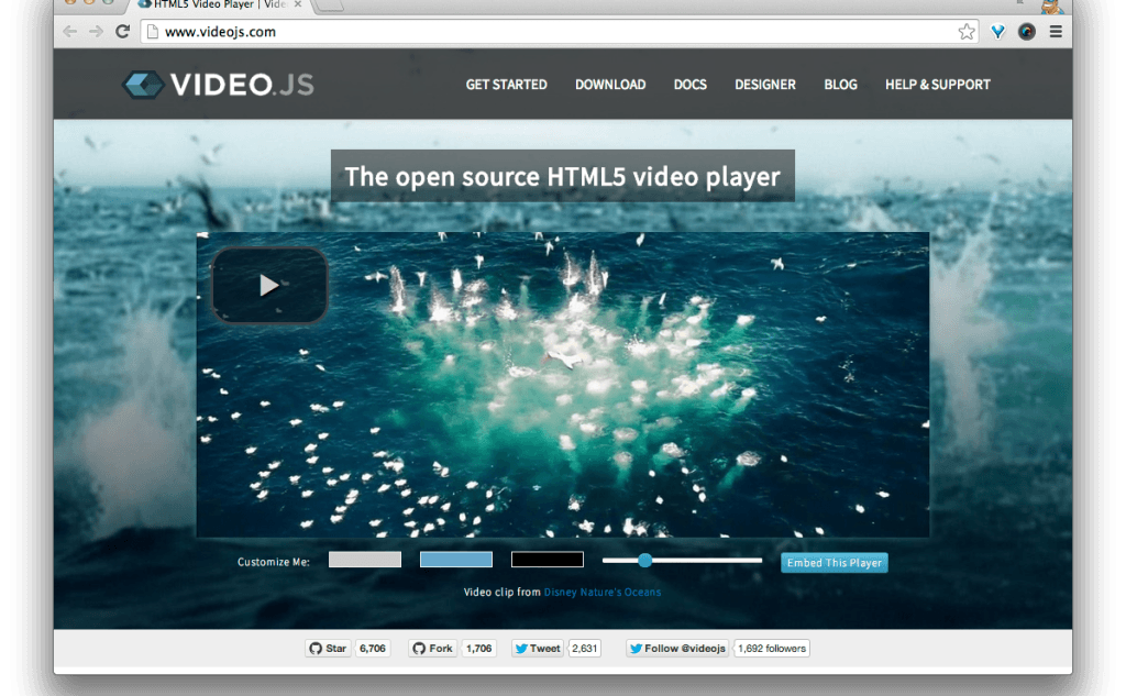 Фрагмент интерфейса сайта Video.js.