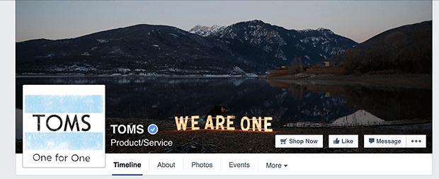 Facebook-страница компании TOMS. Изображение: facebook.com/toms