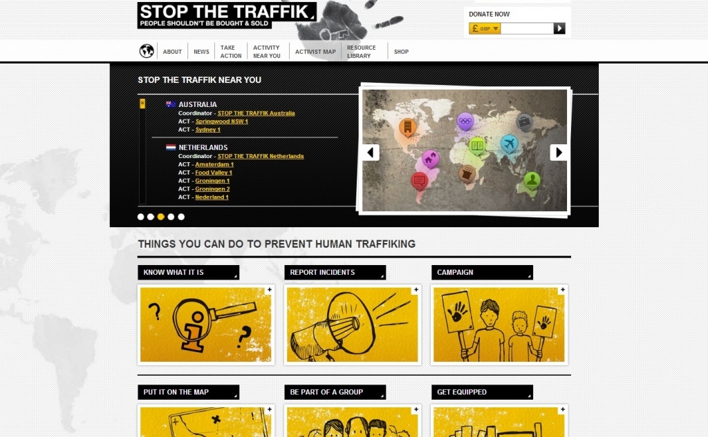 Фрагмент интерфейса сайта Stop The Traffik