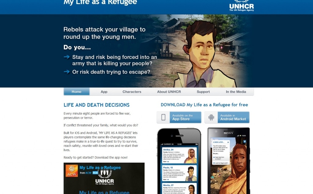 Фрагмент интерфейса сайта My Life as a Refugee